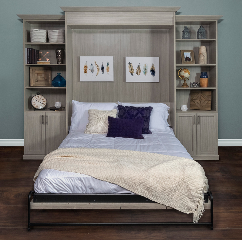 Wall Mounted Murphy Beds Organizers Direct Murphy Style Bed Folded Out With Concrete Cabinets And Décor Shaker Cabinetry Hides Wall Mounted